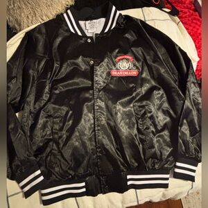 Augusta Sportswear Black Bomber Jacket with White Stripes. One of a kind!
